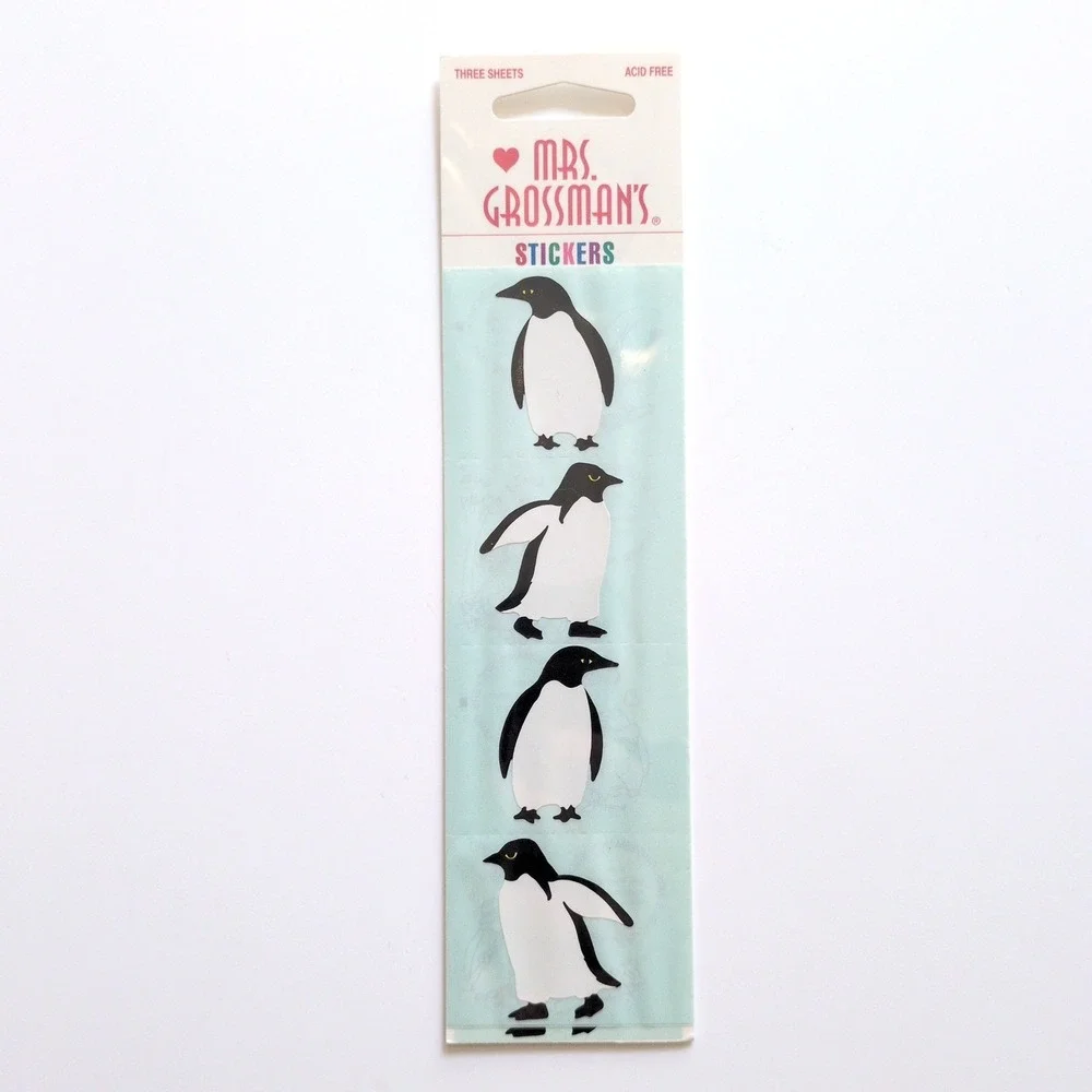Vtg 90s Mrs. Grossman's Large Penguin Sticker Strips 1999 3 Sheets NIP